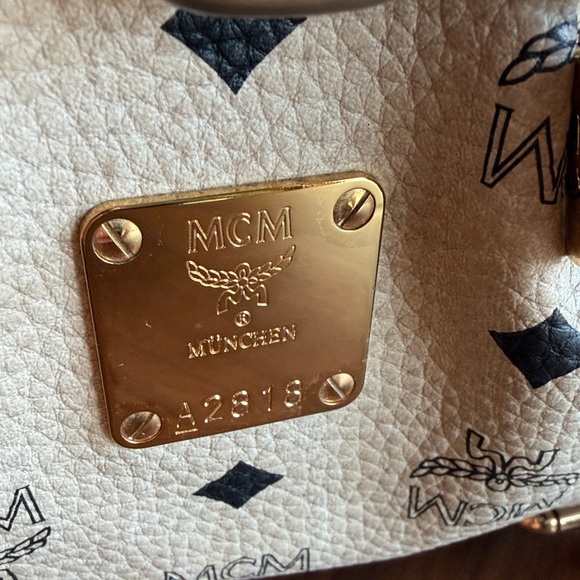 MCM Beige Visetos Leather Boston Bag with Gold Hardware - Picture 2 of 14